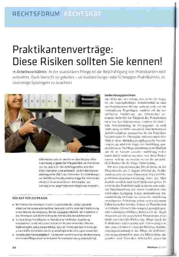 Vorschauseite 1: Praktikantenverträge: Diese Risiken sollten Sie kennen!