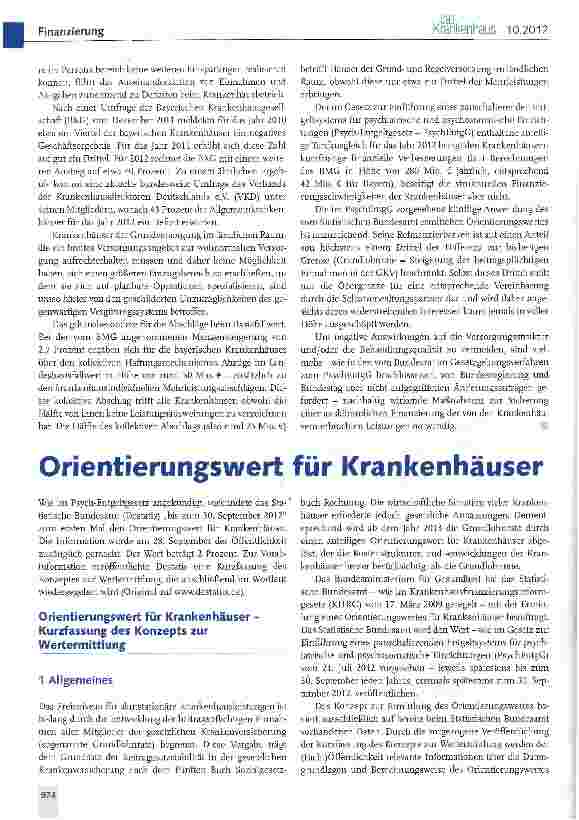 Vorschauseite 1: Orientierungswert für Krankenhäuser