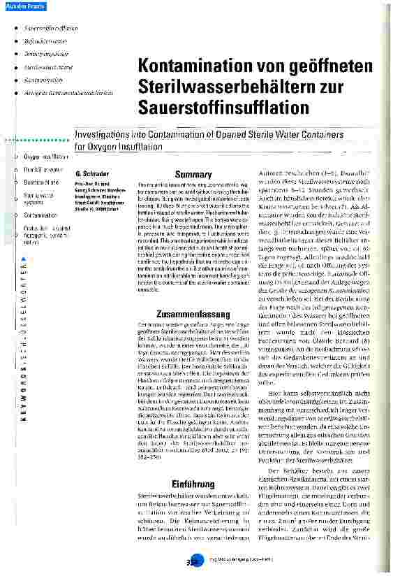 Vorschauseite 1: Kontamination von geöffneten Sterilwasserbehältern zur Sauerstoffinsufflation