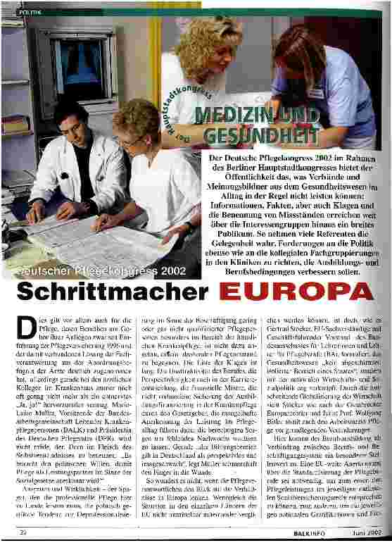 Vorschauseite 1: Deutscher Pflegekongress 2002: Schrittmacher Europa