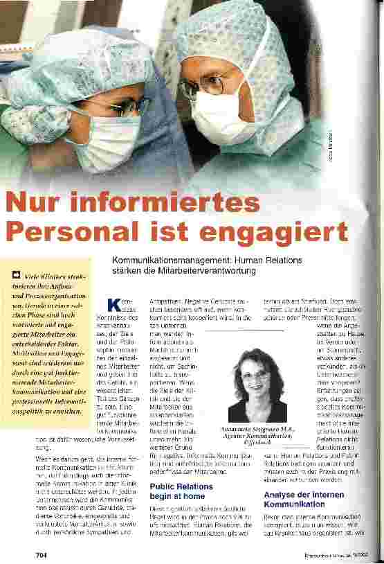 Vorschauseite 1: Nur informiertes Personal ist engagiert Kommunikationsmanagement: Human Relations stärken die Mitarbeiterverantwortung