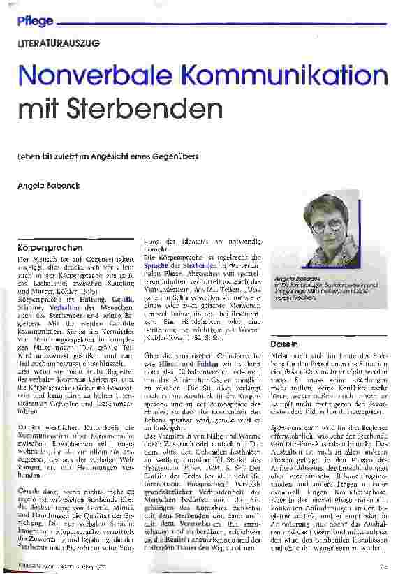 Vorschauseite 1: Nonverbale Kommunikation mit Sterbenden Leben bis zuletzt im Angesicht eines Gegenübers