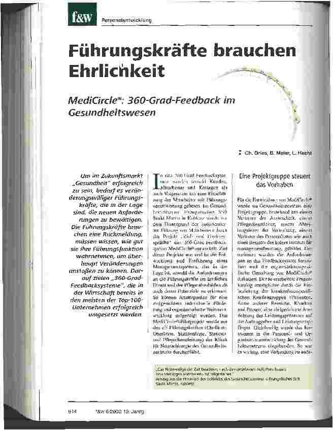 Vorschauseite 1: Führungskräfte brauchen Ehrlichkeit MediCircle: 360-Grad-Feedback im Gesundheitswesen