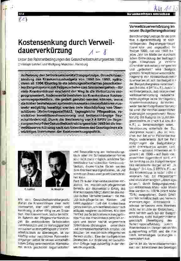 Vorschauseite 1: Kostensenkung durch Verweildauerverkürzung Unter den Rahmenbedingungen des Gesundheitsstrukturgesetzes 1993