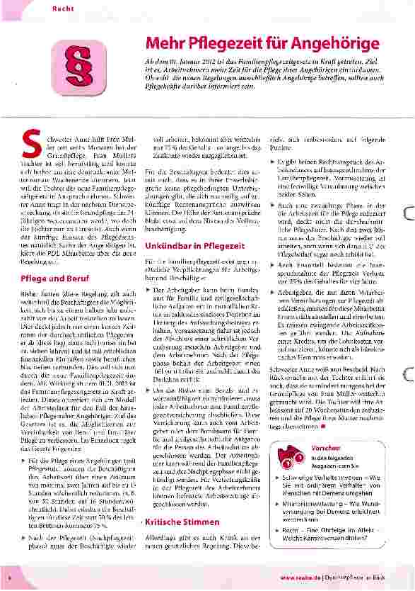 Vorschauseite 1: Mehr Pflegezeit für Angehörige