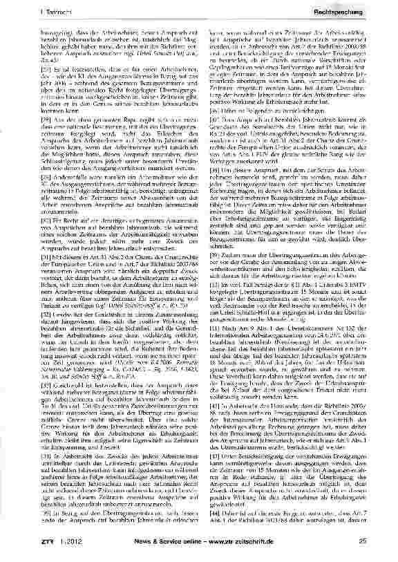 Vorschauseite 2: Ansammlung von Urlaub nach Krankheit RL 2003/88/EG Art. 7; BUrIG §7