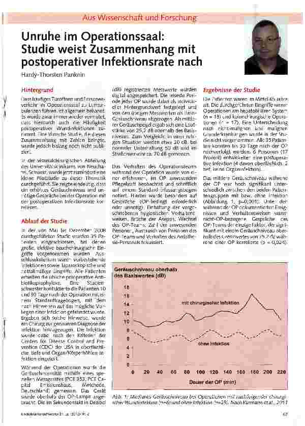 Vorschauseite 1: Unruhe im Operationssaal: Studie weist Zusammenhang mit postoperativer Infektionsrate nach