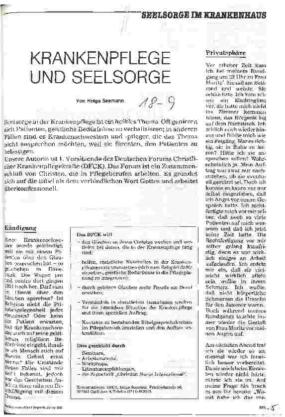 Vorschauseite 1: Krankenpflege und Seelsorge