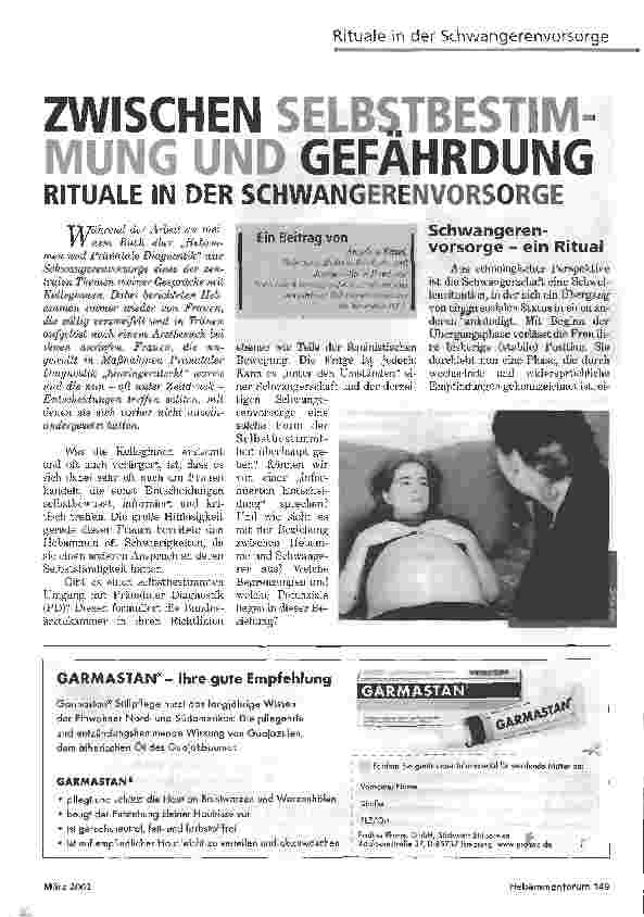 Vorschauseite 1: ZWISCHEN SELBSTBESTIMMUNGUND GEFÄHRDUNGRITUALE IN DER SCHWANGERENVORSORGE