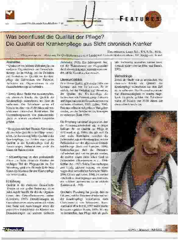 Vorschauseite 1: Was beeinflusst die Qualität der Pflege?Die Qualität der Krankenpflege aus Sicht chronisch Kranker