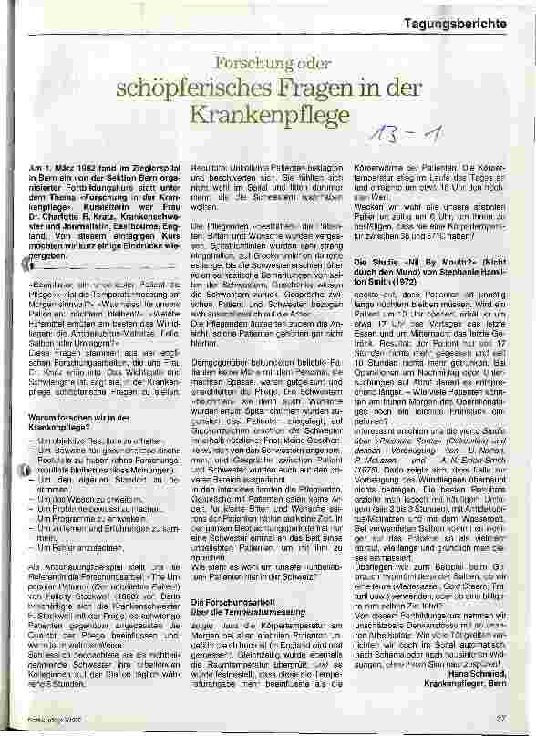 Vorschauseite 1: Forschung oder schöpferisches Fragen in der Krankenpflege
