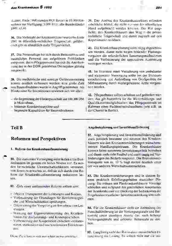 Vorschauseite 2: Jahresgutachten 1992 des Sachverständigenrates für die Konzertierte Aktion im Gesundheitswesen/Textauszüge zum Krankenhausbereich