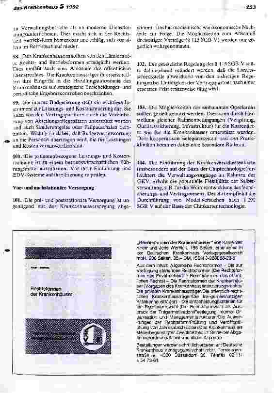 Vorschauseite 4: Jahresgutachten 1992 des Sachverständigenrates für die Konzertierte Aktion im Gesundheitswesen/Textauszüge zum Krankenhausbereich