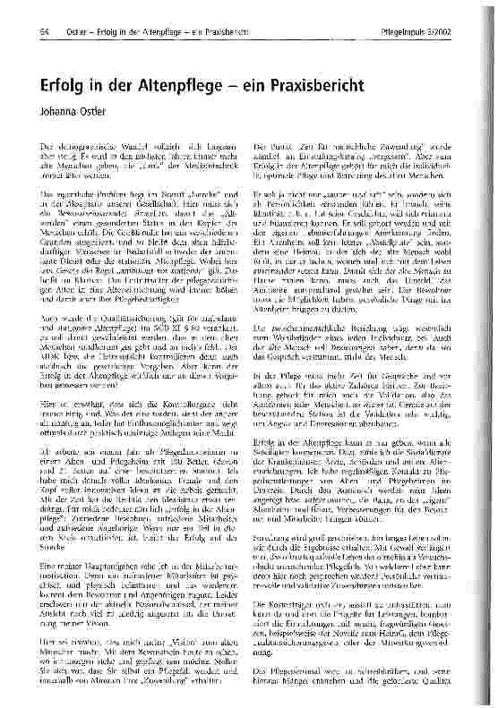 Vorschauseite 1: Erfolg in der Altenpflege - ein Praxisbericht