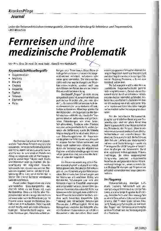Vorschauseite 1: Fernreisen und ihre medizinische Problematik
