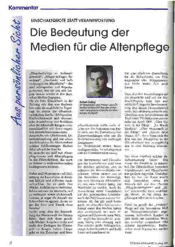 Vorschauseite 1: Die Bedeutung der Medien für die Altenpflege Einschaltquote statt Verantwortung