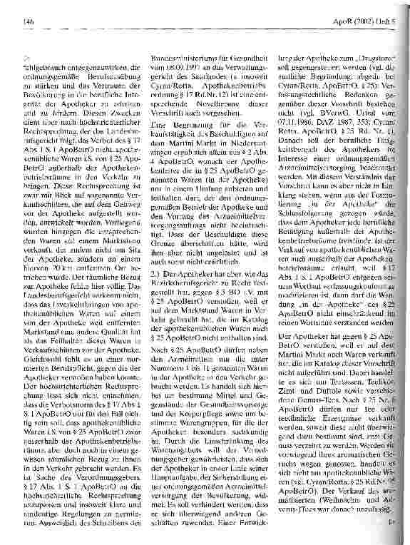 Vorschauseite 5: Zur Frage der Zulässigkeit eines Standes eines Apothekers auf einem Martini-Markt Landesberufungsgericht für Apotheker in Karlsruhe, Urteil vom 31. Januar 2000