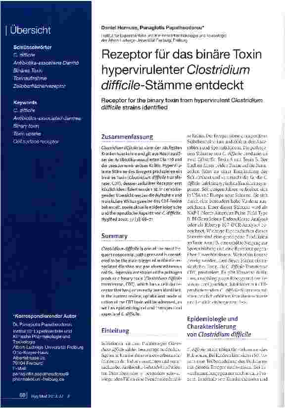 Vorschauseite 1: Rezeptor für das binäre Toxin hypervirulenter Clostridium d/ff/c/Ve-Stämme entdeckt