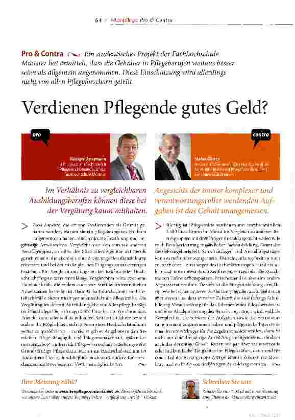Vorschauseite 1: Verdienen Pflegende gutes Geld?