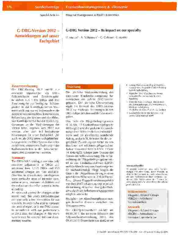 Vorschauseite 1: G-DRG-Version 2012 - Auswirkungen auf unser Fachgebiet