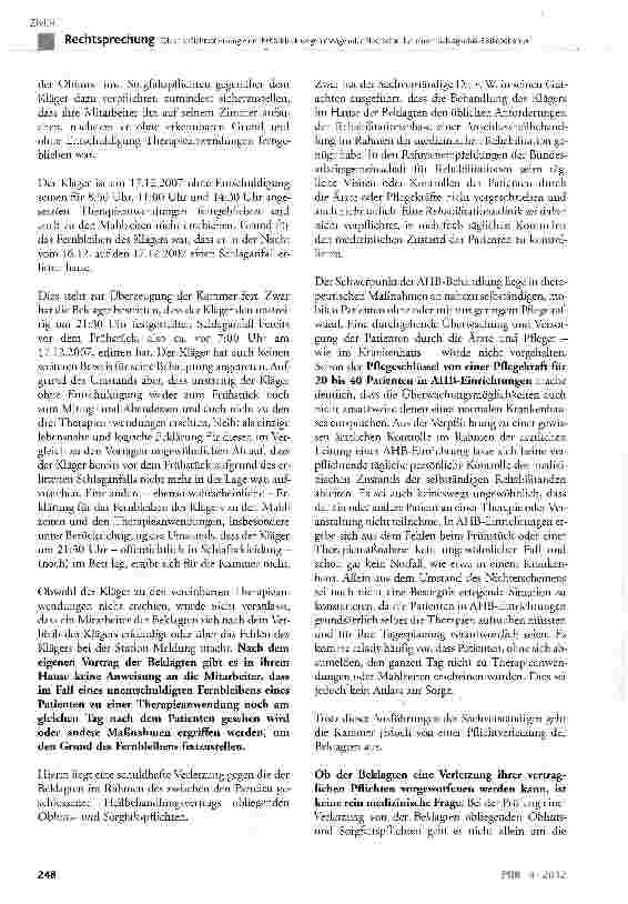 Vorschauseite 3: Obhutspflichtverletzung einer Reha-Klinik wegen mangelnder Nachschau bei einem Schlaganfall-Risikopatienten BGB §241 Abs. 2, §276, §278, §280 Abs. 1, §611