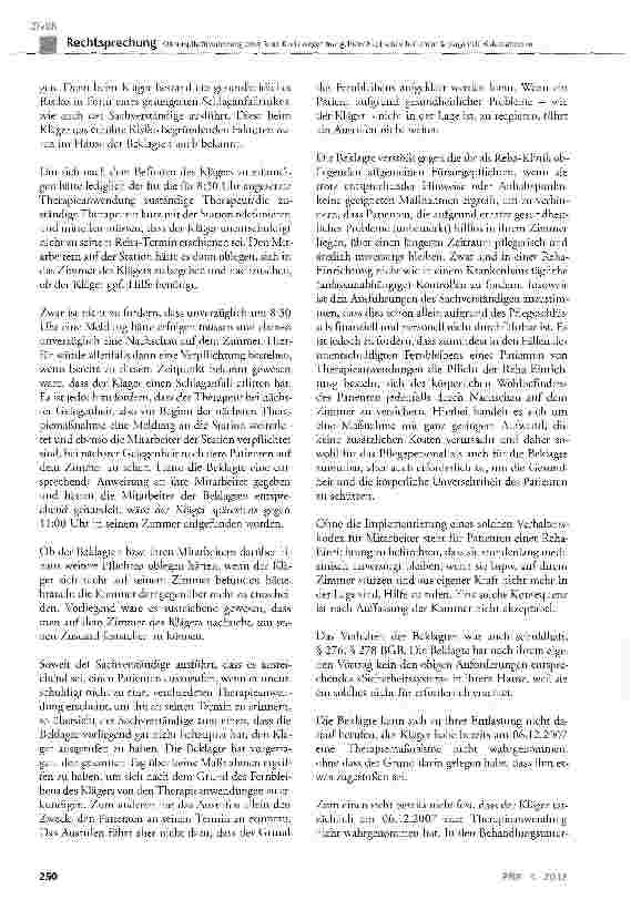 Vorschauseite 5: Obhutspflichtverletzung einer Reha-Klinik wegen mangelnder Nachschau bei einem Schlaganfall-Risikopatienten BGB §241 Abs. 2, §276, §278, §280 Abs. 1, §611