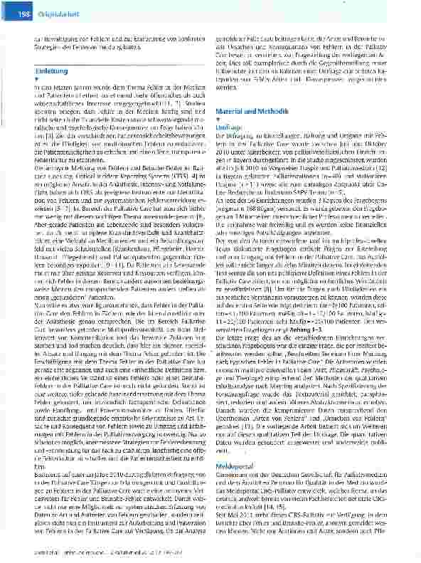Vorschauseite 2: Fehler und kritische Ereignisse in der Palliativmedizin -Etablierung eines anonymen Fehlermeldesystems