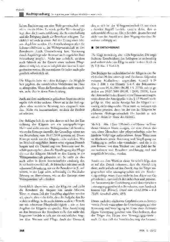 Vorschauseite 3: Zur Abgrenzung einer Wohngemeinschaft von einem Heim