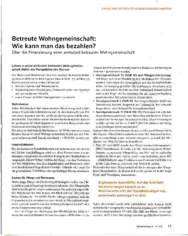 Vorschauseite 1: Betreute Wohngemeinschaft: Wie kann man das bezahlen?