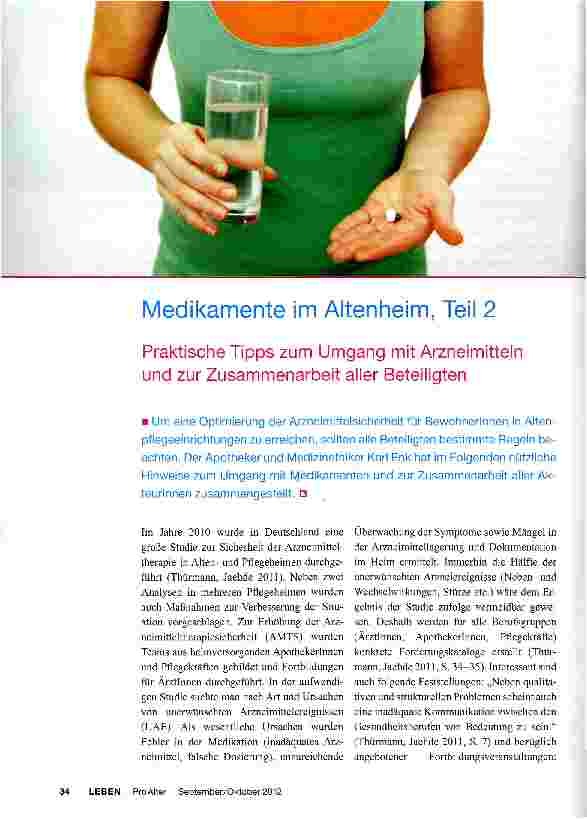 Vorschauseite 1: Medikamente im Altenheim, Teil 2Praktische Tipps zum Umgang mit Arzneimitteln und zur Zusammenarbeit aller Beteiligten