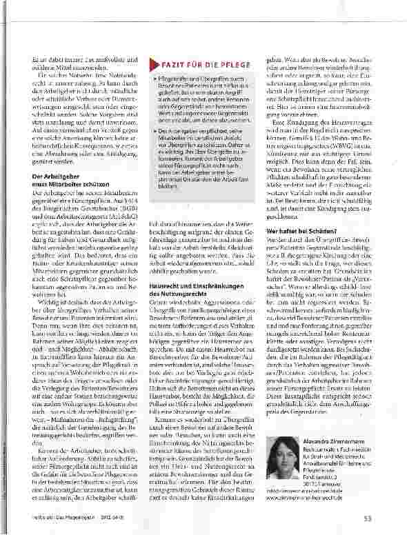 Vorschauseite 2: Gewalt in der PflegeÜbergriffe durch Bewohner und Patienten - welchen Schutz gibt es?