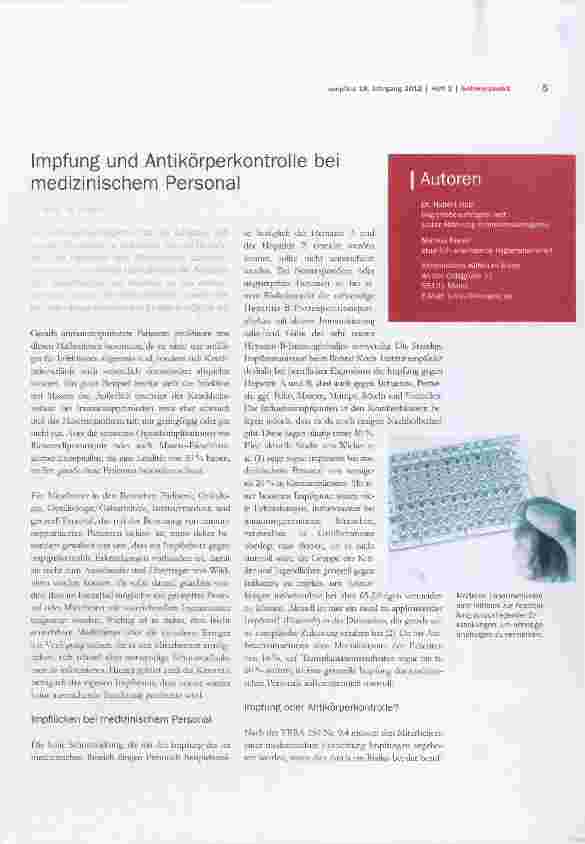 Vorschauseite 1: Impfung und Antikörperkontrolle bei medizinischem Personal