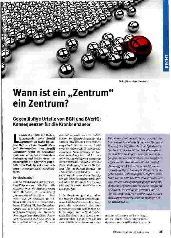 Vorschauseite 1: Wann ist ein „Zentrum ein Zentrum? Gegenläufige Urteile von BGH und BVerfG: Konsequenzen für die Krankenhäuser