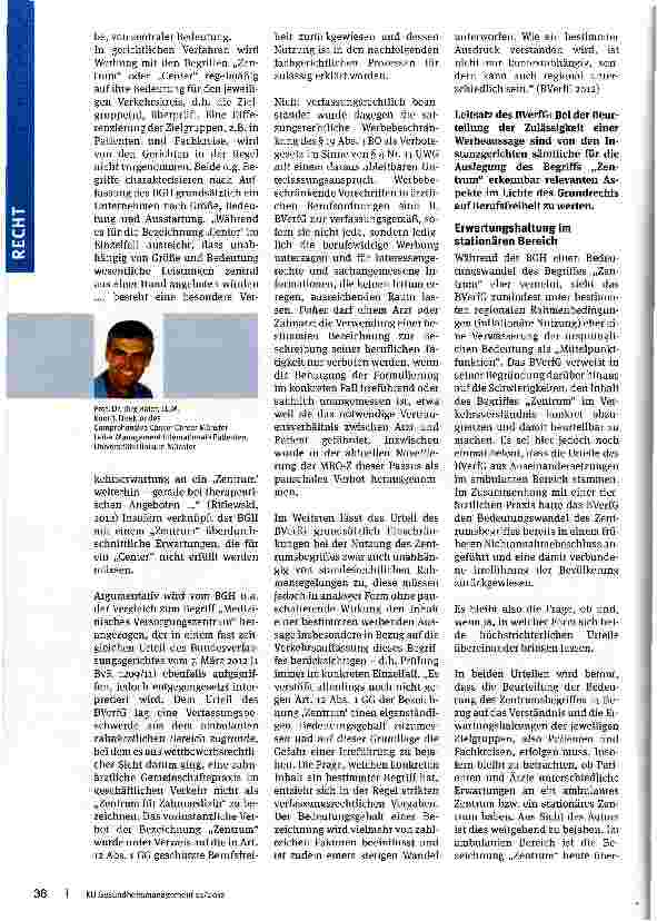 Vorschauseite 2: Wann ist ein „Zentrum ein Zentrum? Gegenläufige Urteile von BGH und BVerfG: Konsequenzen für die Krankenhäuser