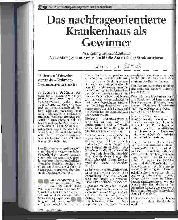 Vorschauseite 1: Das nachfrageorientierte Krankenhaus als Gewinner