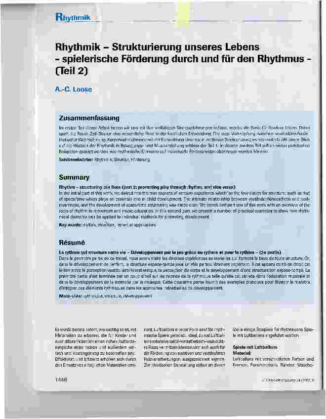 Vorschauseite 1: Rhythmik - Strukturierung unseres Lebensspielerische Förderung durch und für den Rhythmus -(Teil 2)