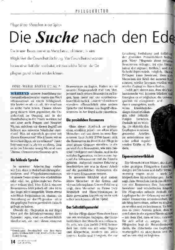 Vorschauseite 1: Die Suche nach den Edelsteinen Pflege älterer Menschen in der Spitex