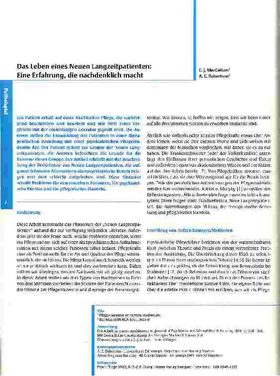 Vorschauseite 1: Das Leben eines Neuen Langzeitpatienten Ein Erfahrung, die nachdenklich macht