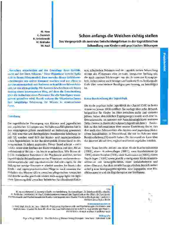 Vorschauseite 1: Schon anfangs die Weichen richtig stellen Das Vorgespräch als zentrales Entscheidungsforum in der tagesklinischen Behandlung von Kindern mit psychischen Störungen