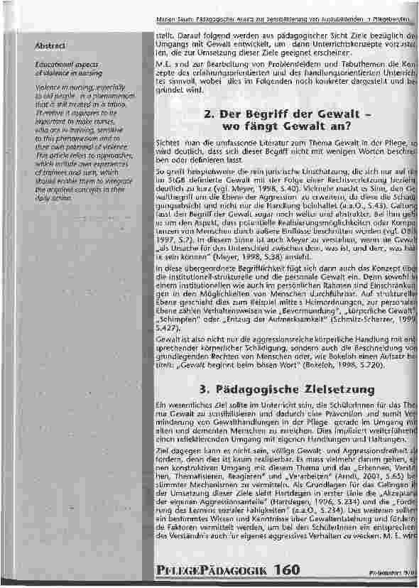 Vorschauseite 2: Pädagogischer Ansatz zur Sensibilisierung von Auszubildenden in Pflegeberufen bezüglich des Themas Gewalt gegen alte Menschen in der Pflege