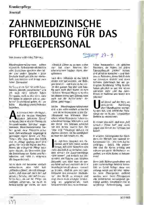 Vorschauseite 1: Zahnmedizinische Fortbildung für das Pflegepersonal