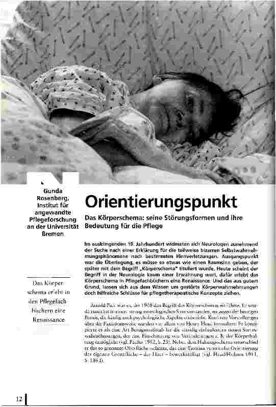 Vorschauseite 1: Orientierungspunkt Das Körperschema: seine Störungsformen und ihre Bedeutung für die Pflege