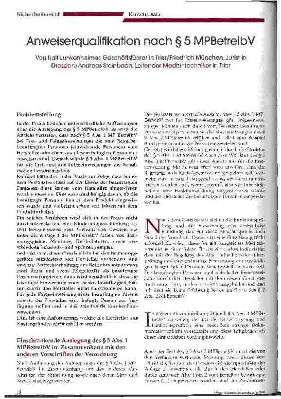 Vorschauseite 1: Anweiserqualifikation nach § 5 MPBetreibV