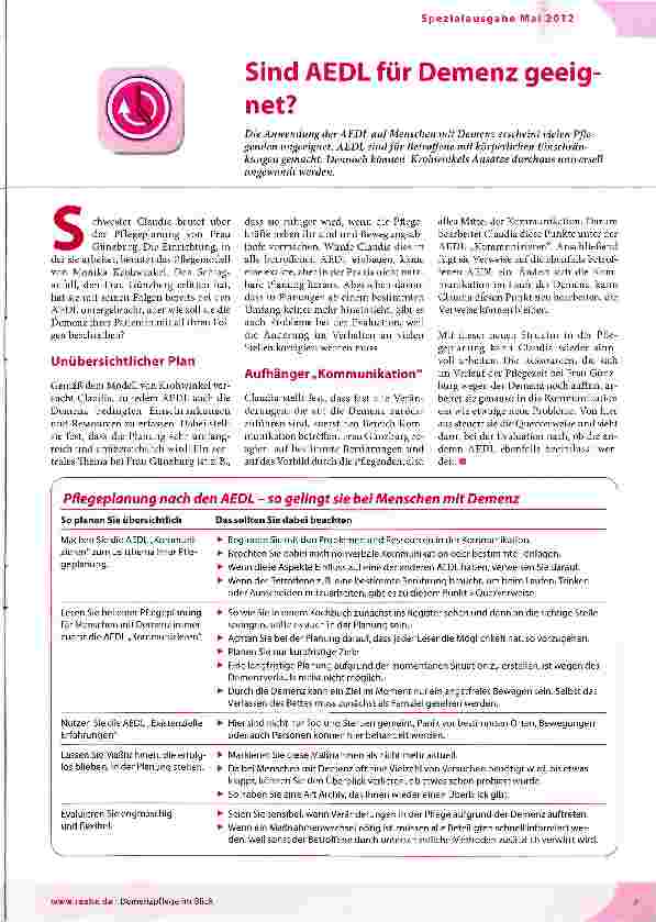 Vorschauseite 1: Demenz und Pflegemodelle Sind AEDL für Demenz geeignet?