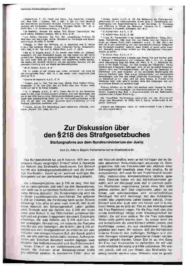 Vorschauseite 1: Zur Diskussion über den §218 des Strafgesetzbuches