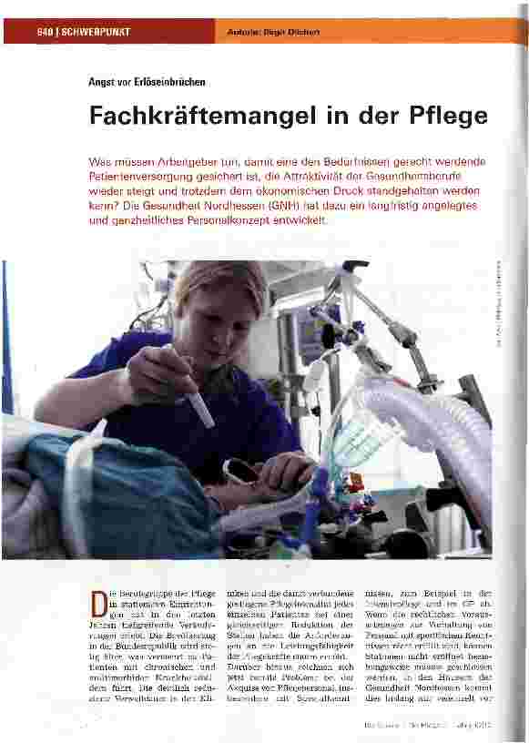 Vorschauseite 1: Angst vor ErlöseinbrüchenFachkräftemangel in der Pflege
