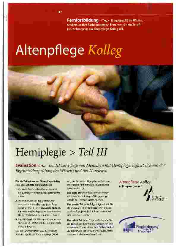 Vorschauseite 1: Alten pflege Kolleg. Hemiplegie Teil III