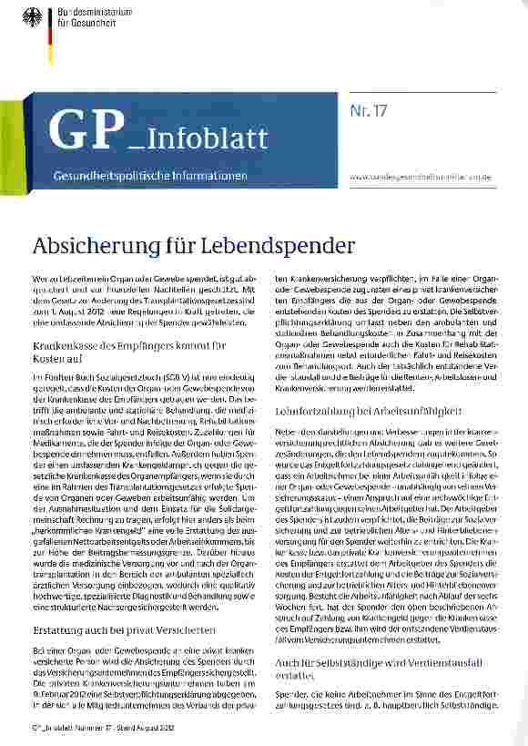 Vorschauseite 1: Absicherung für Lebendspender