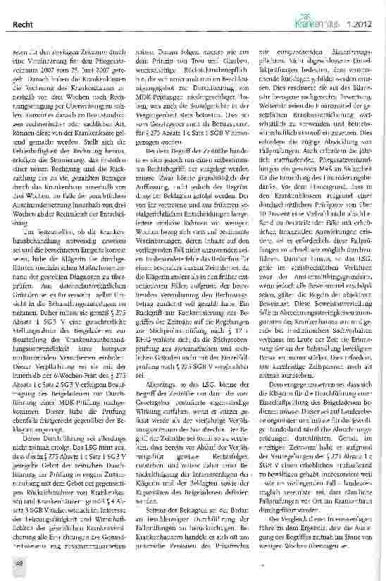Vorschauseite 2: Zeitnahe Durchführung einer MDK-Prüfung nach § 275 SGB V