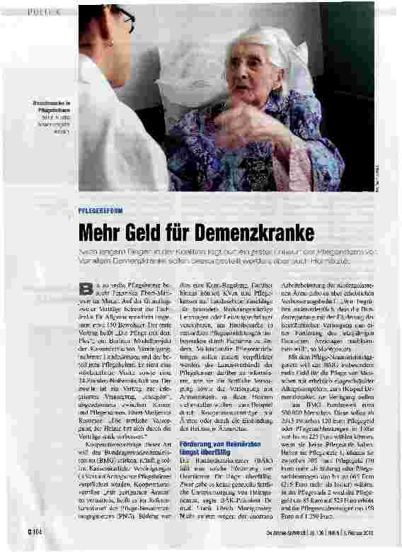Vorschauseite 1: Mehr Geld für Demenzkranke